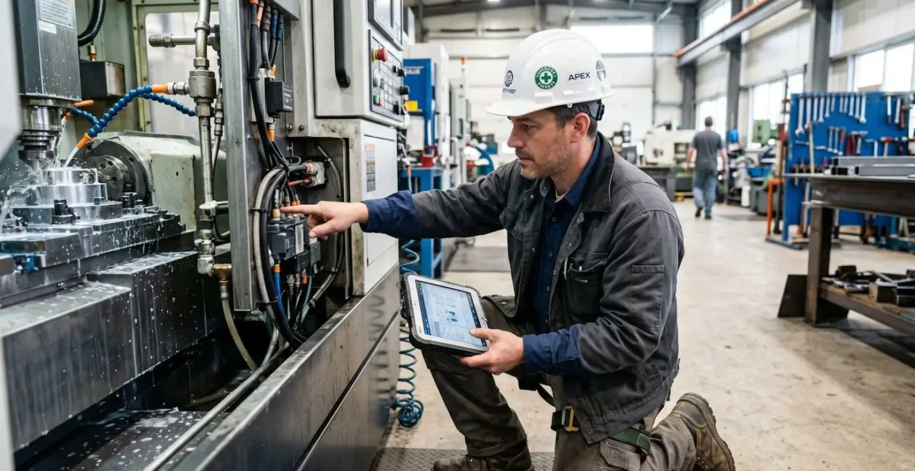Ingénieur utilisant une tablette pour mesurer la consommation énergétique d'équipements industriels